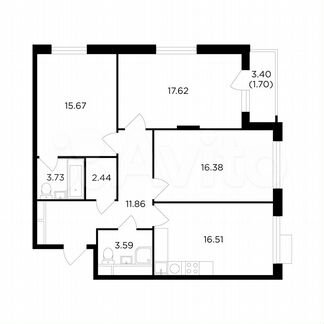 3-к квартира, 89.5 м², 11/27 эт.