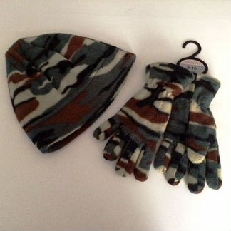 Шапка и перчатки /хаки/ новые, на 5-8 лет
