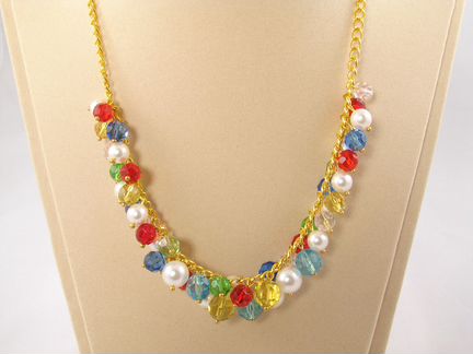 Колье Самоцветы со стеклом и жемчугом Swarovski