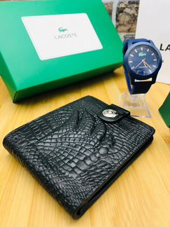 Муж набор Lacoste часы + ремень + кошелёк