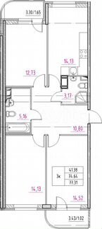 3-к. квартира, 77,3 м², 5/12 эт.