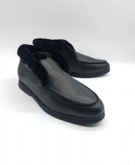 Лоферы зимние кожа замша лоро пиана черные синие в