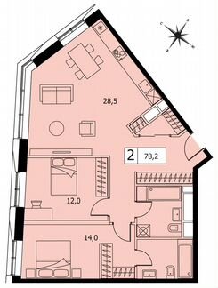 2-к апартаменты, 78 м², 11/21 эт.