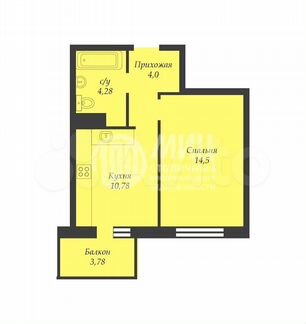 1-к квартира, 35 м², 4/9 эт.